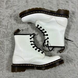 Dr Martens White Combat Boots Womens 6 Lace Up Retro Grunge Rocker Docs 11821